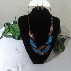 Blue-Copper Rustic Necklace/Earring Set